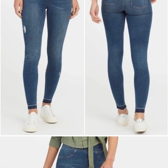 New SPANX Distressed Ankle Skinny Jeans in Medium Wash Blue Size S - Picture 3 of 7